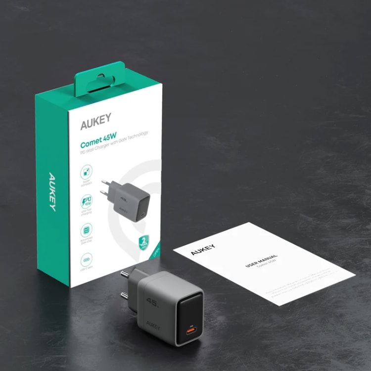 AUKEY Comet USB-C Adapter, 45 Watt, Grey - PA-C2-GY