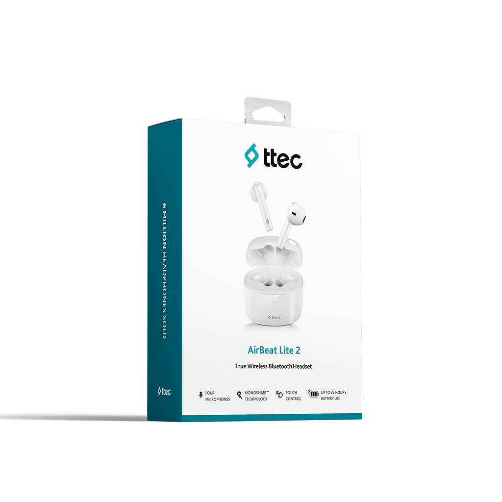 ttec AirBeat™ Lite 2 True Wireless Bluetooth Headset - White