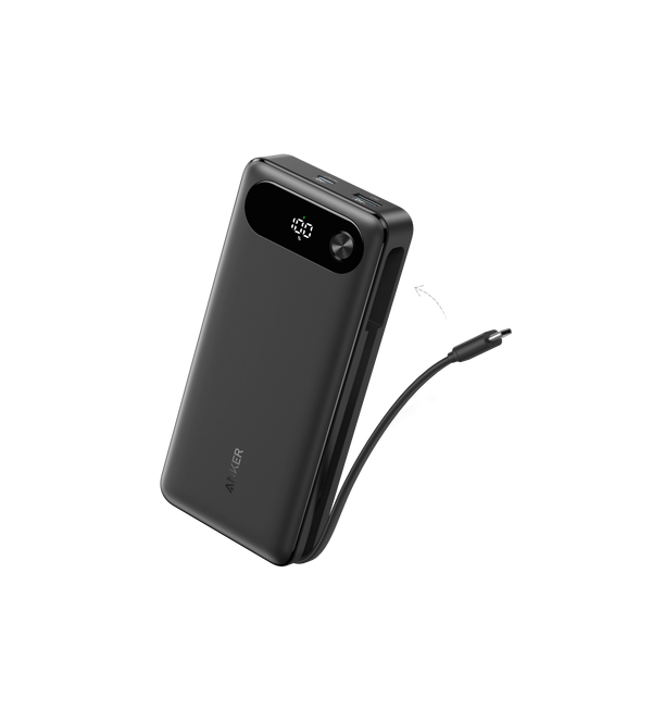 Anker Power Bank 20,000mAH - 87W, Built-In USB-C Cable, Black, A1383H11
