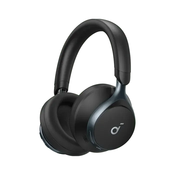 Anker Soundcore Space One Black over-ear wireless headphones with sleek design, ideal for gaming and music