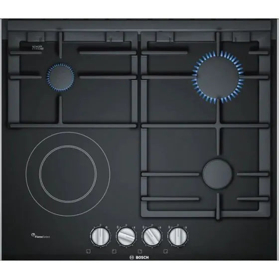 Bosch Dual Fuel Built-in Gas Hob, 60CM, 4 Burners, Black - PRY6A6B70Q