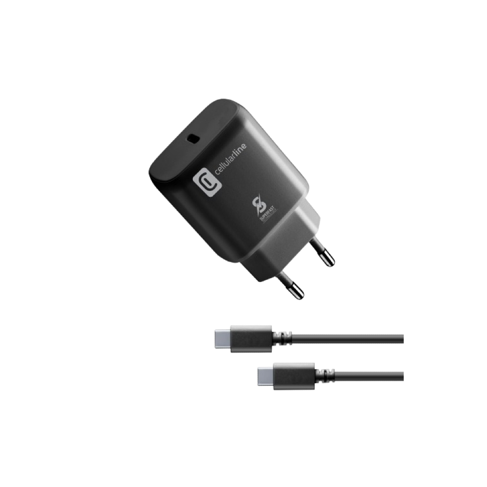 Cellularline 25W USB-C Charger with Cable - Black