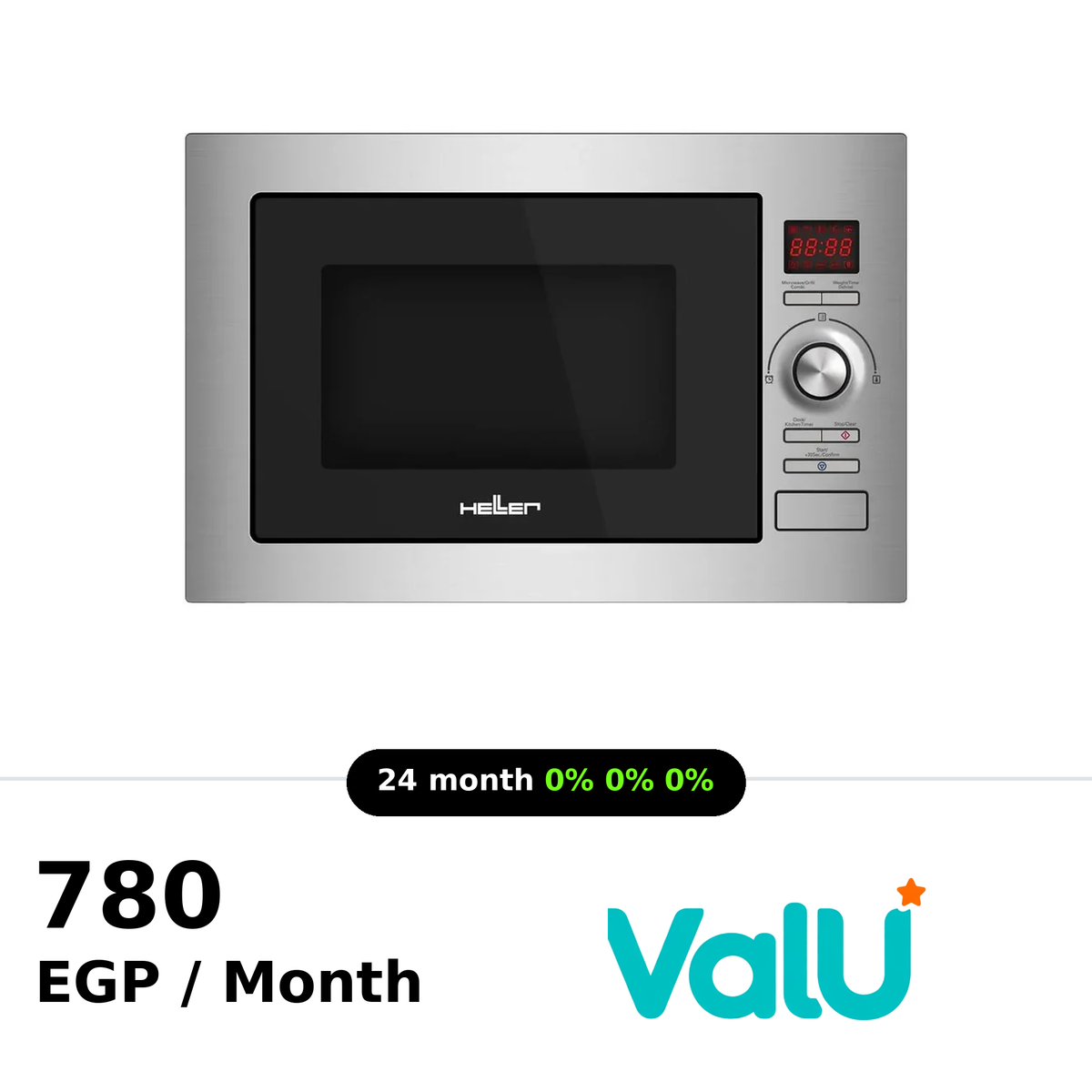 HELLER Built-In Microwave Digital 25Liter 900Watt 8 Menus - HMBN-25G