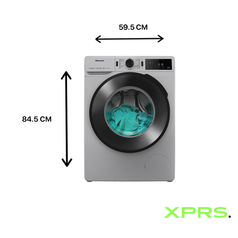 Hisense Front Load Washing Machine 8KG, Inverter Technology, Full Automatic, Silver – WF3V8042BSEG dimensions 
