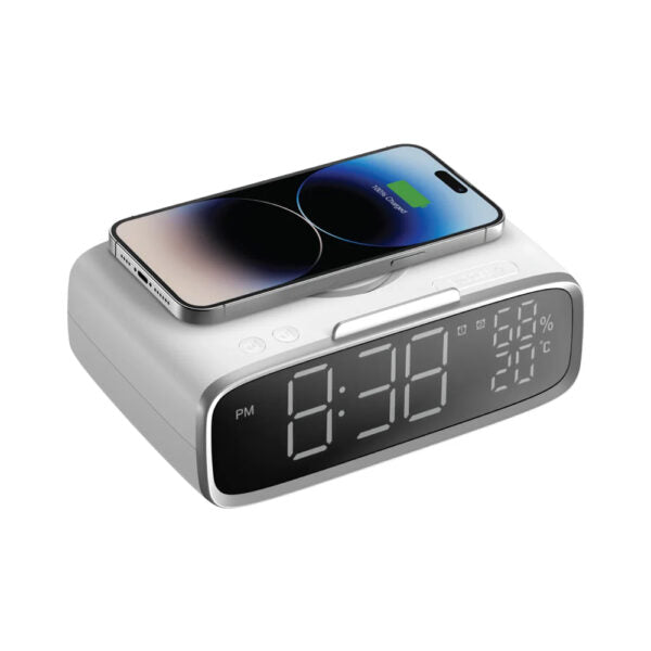 Momax Q.Clock 5 (QC5) Digital Clock With Wireless Charger - White