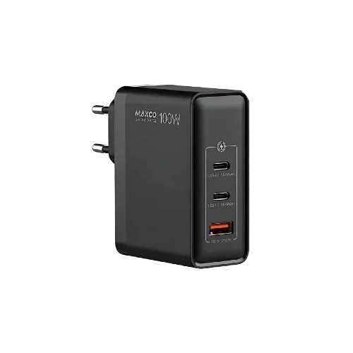 <tc>شاحن ماكسكو MC16E GaN - 100W PD سريع، ثلاثة منافذ، تصميم قابس EU، شحن آمن وسريع - أسود</tc>