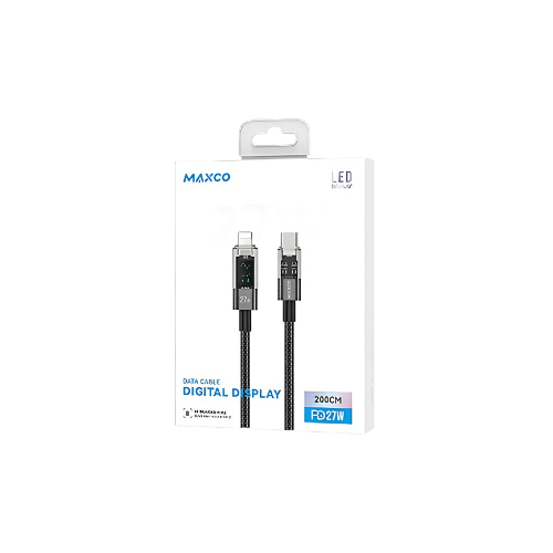 Maxco MS03CL Braided Cable 27W Type-c to Lightning with Digital Display 200CM - Black Gray xprs