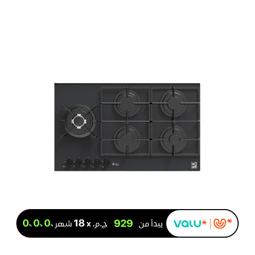 Purity Built In Gas Hob 5 Eyes Heavy Duty Grids 90 CM Glass Black HPT912G