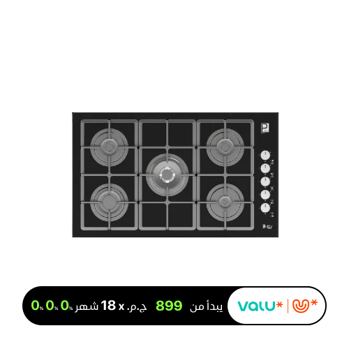 Purity Built In Gas Hob 5 Eyes Heavy Duty Grids 90 CM Glass Black HPT975G
