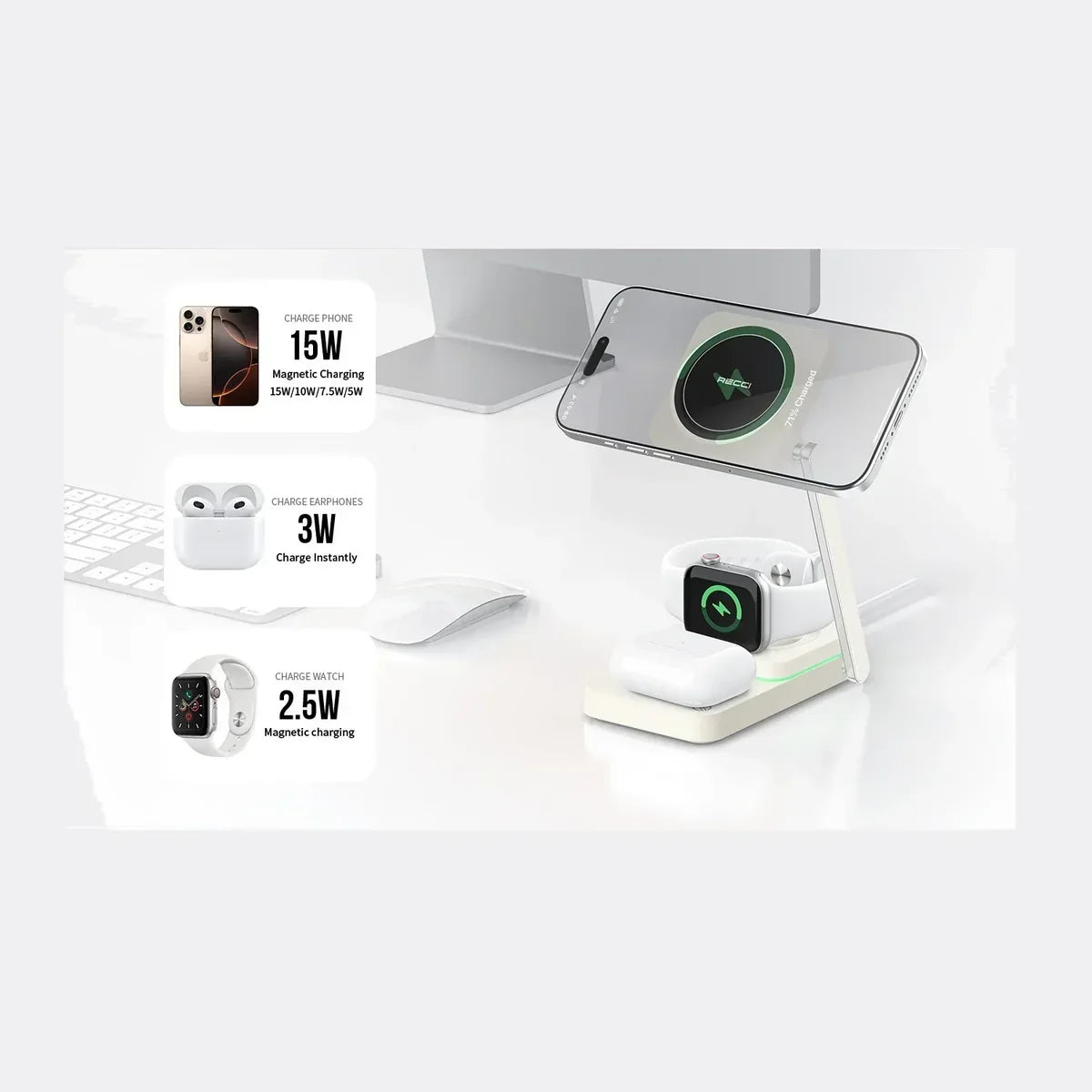 VERTICAL WIRELESS CHARGER(置き型充電器) RECCI Recci 3‑in‑1 Magnetic Wireless Charger RCW‑48