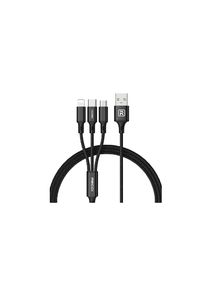 <tc>كابل Recci RCS-D120 Fast Wind 3 في 1 USB – بطول 1.2 متر – أسود</tc>