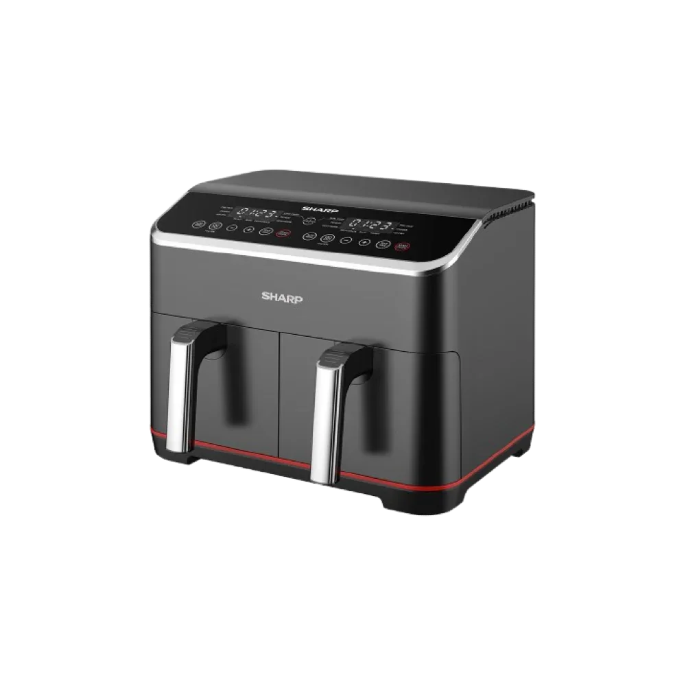 Sharp Air Fryer Dual Cook 1800 Watt 8 Liter Electronic Touch Screen Glass Panel Stainless - KF-DF80RT-EK2