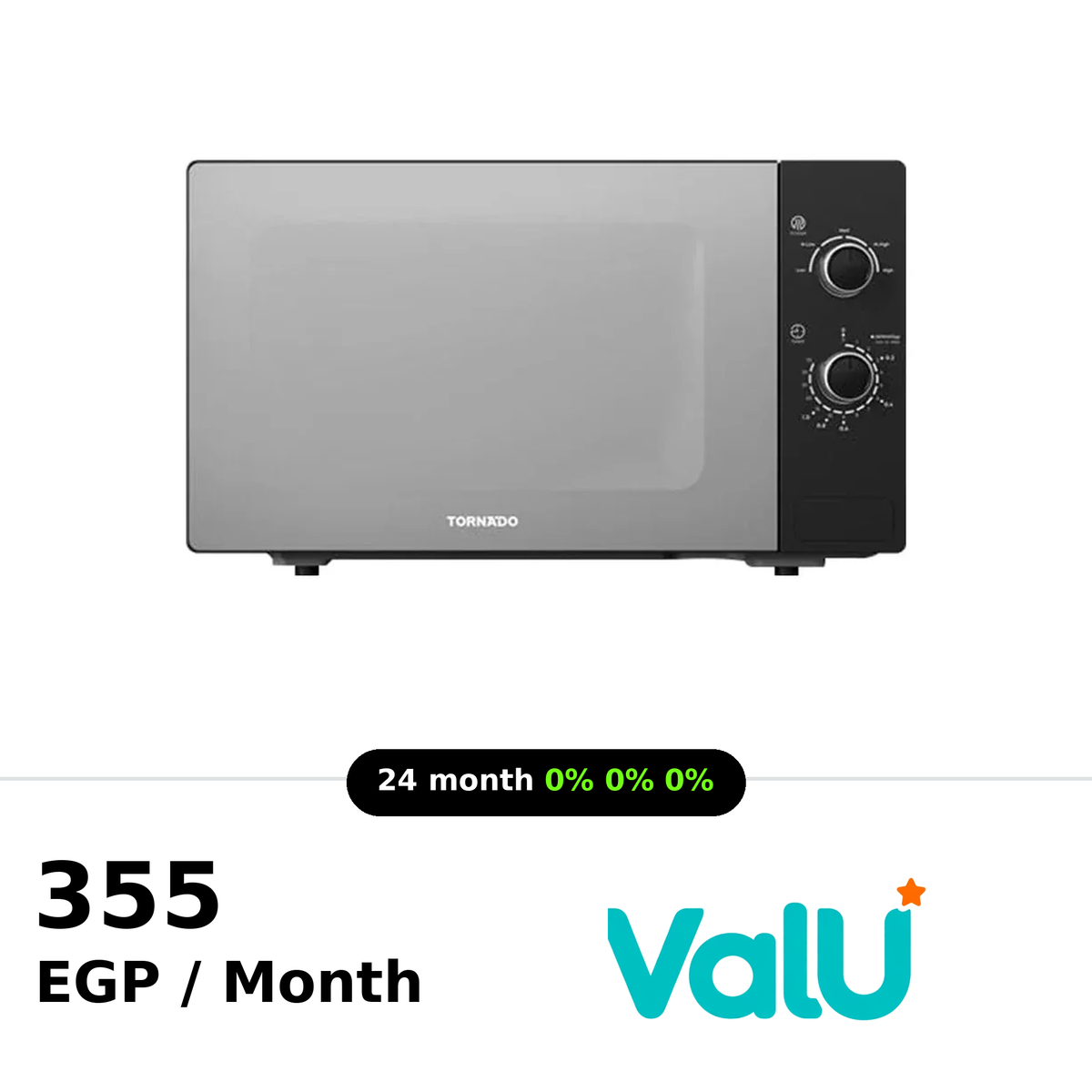 Tornado Microwave Solo 25Liter 900W - Black - TMMS-25EL-BKS