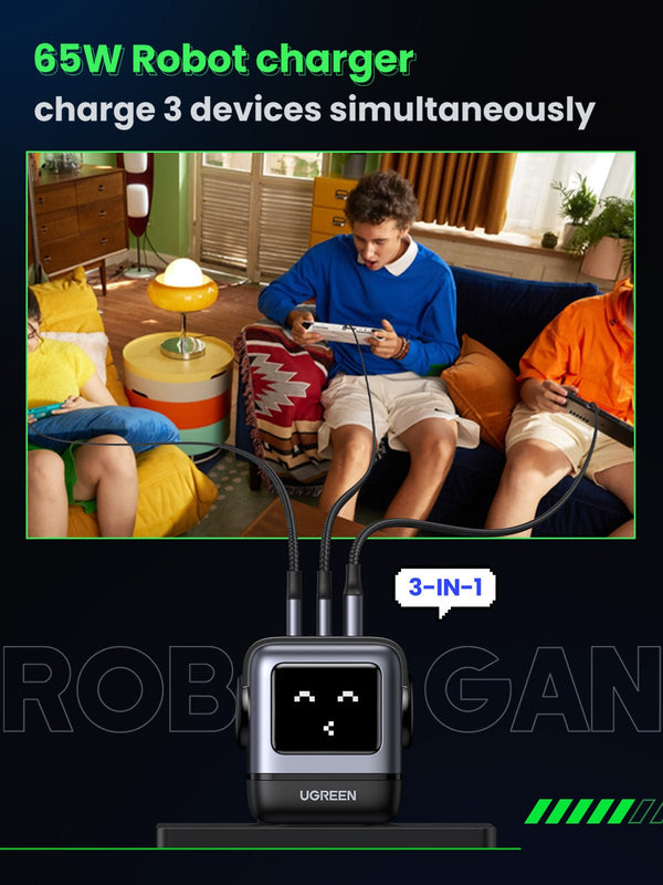 Ugreen Nexode  RG 3-Port Gan Fast Charger  65w -CD361-Black xprs 3