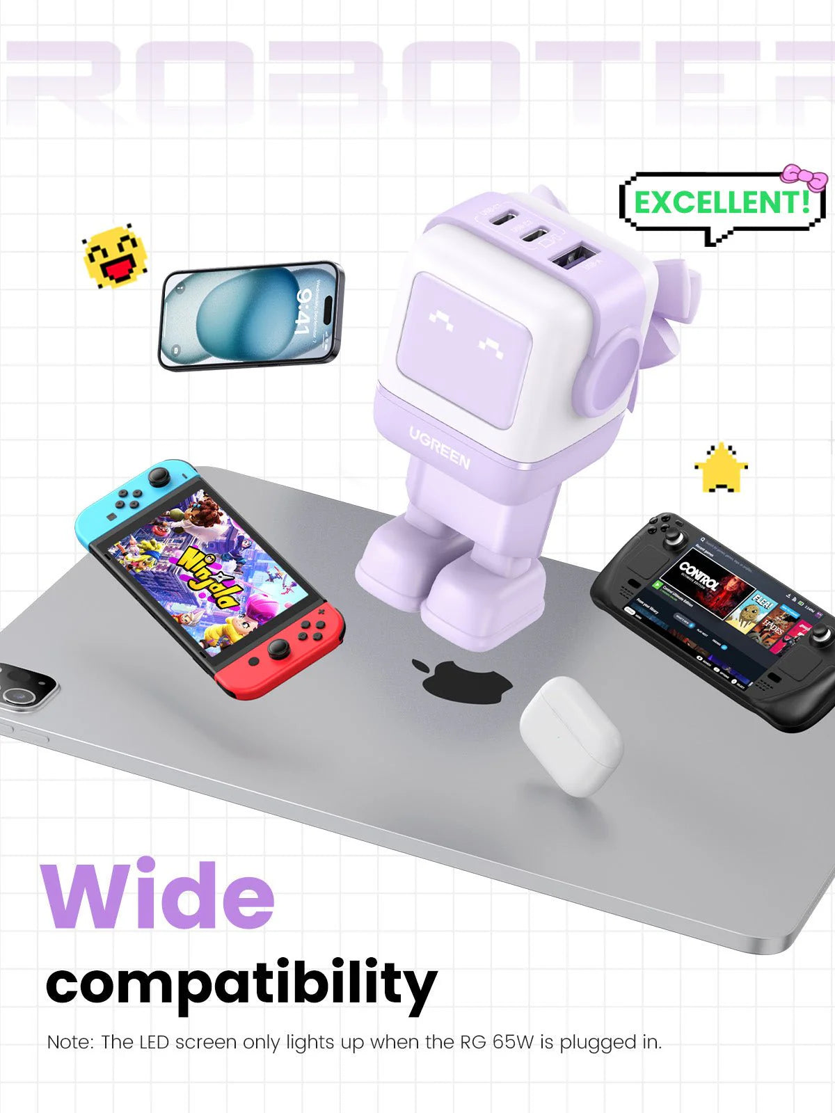 Ugreen Nexode  RG 3-Port Gan Fast Charger  65w (CD361)- Rose xprs 4