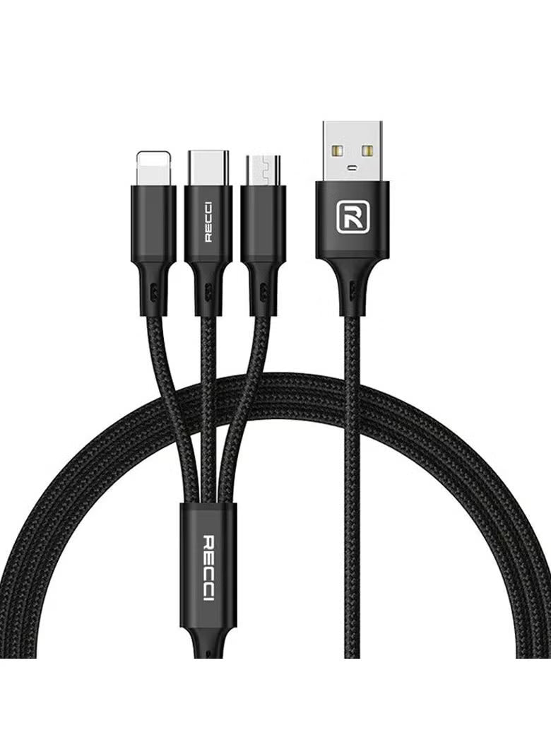 Recci RCS-D120 Fast Wind 3 in 1 USB Cable - 1.2M - Black