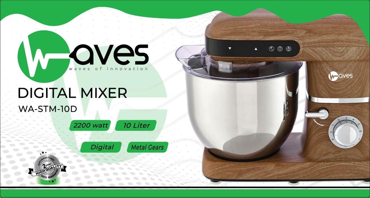 Waves Stand mixer - 10 liters - digital - timer screen - metal gears - stainless steel bowl