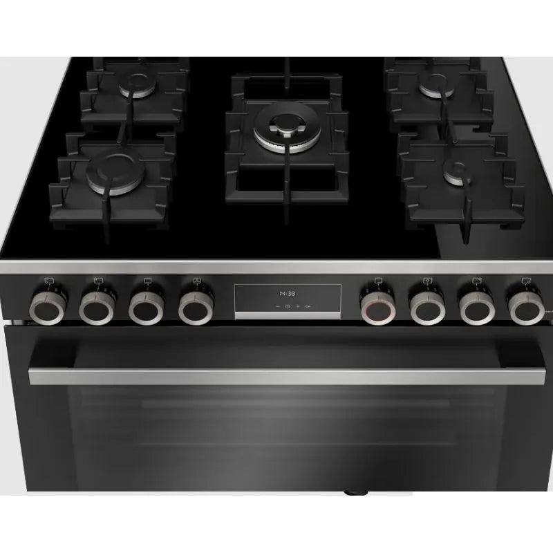 Bosch Series 6 Cooker 90 * 60 cm 5 Burners Cast Iron Digital Screen Full Safety - HJY5G7V61S