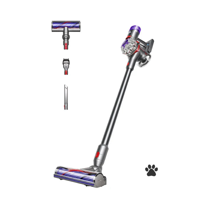 Perspective view of the 425W Dyson V8 Advanced Cordless Stick Vacuum Cleaner in Gray from XPRS.