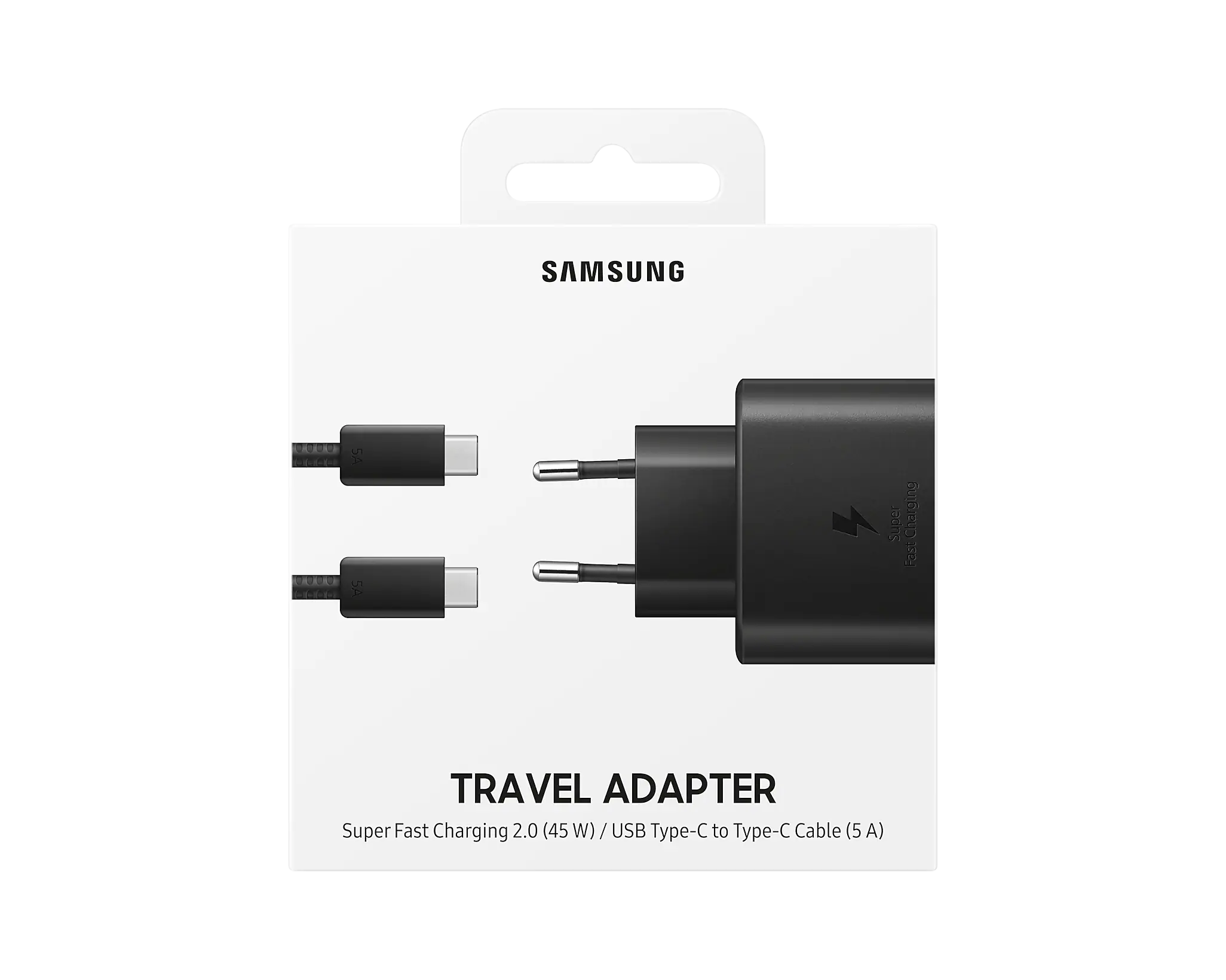 <tc>ترافيل ادبتر سامسونج 45 وات شحن فائق السرعة كابل USB Type-C إلى Type-C بطول 1.8 متر - أسود ( 2 دبوس )</tc>