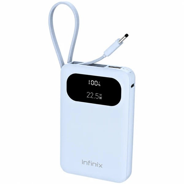 <tc>باور بنك Infinix Power Bank Pro بسعة 10,000 مللي أمبير في الساعة، مع كابل مدمج وقدرة 22.5 واط</tc>