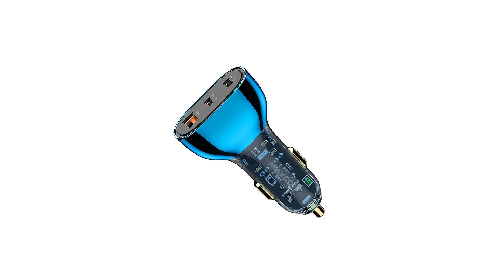 Maxco MQ05 PD3.0 Fast Car Charger 90W USB-A + 2 USB-CPorts - Transparent Blue - XPRS