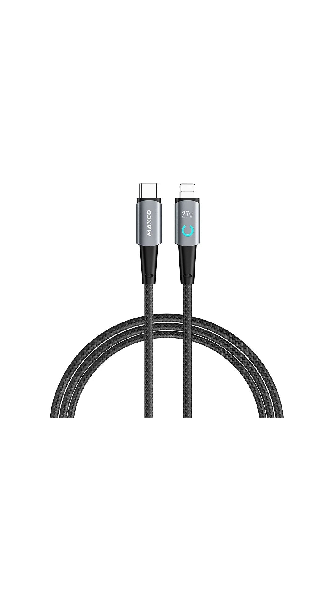 Maxco MS07CL Braided Cable 27W Type-c to Lightning with Light Display 120CM - Black Gray - XPRS