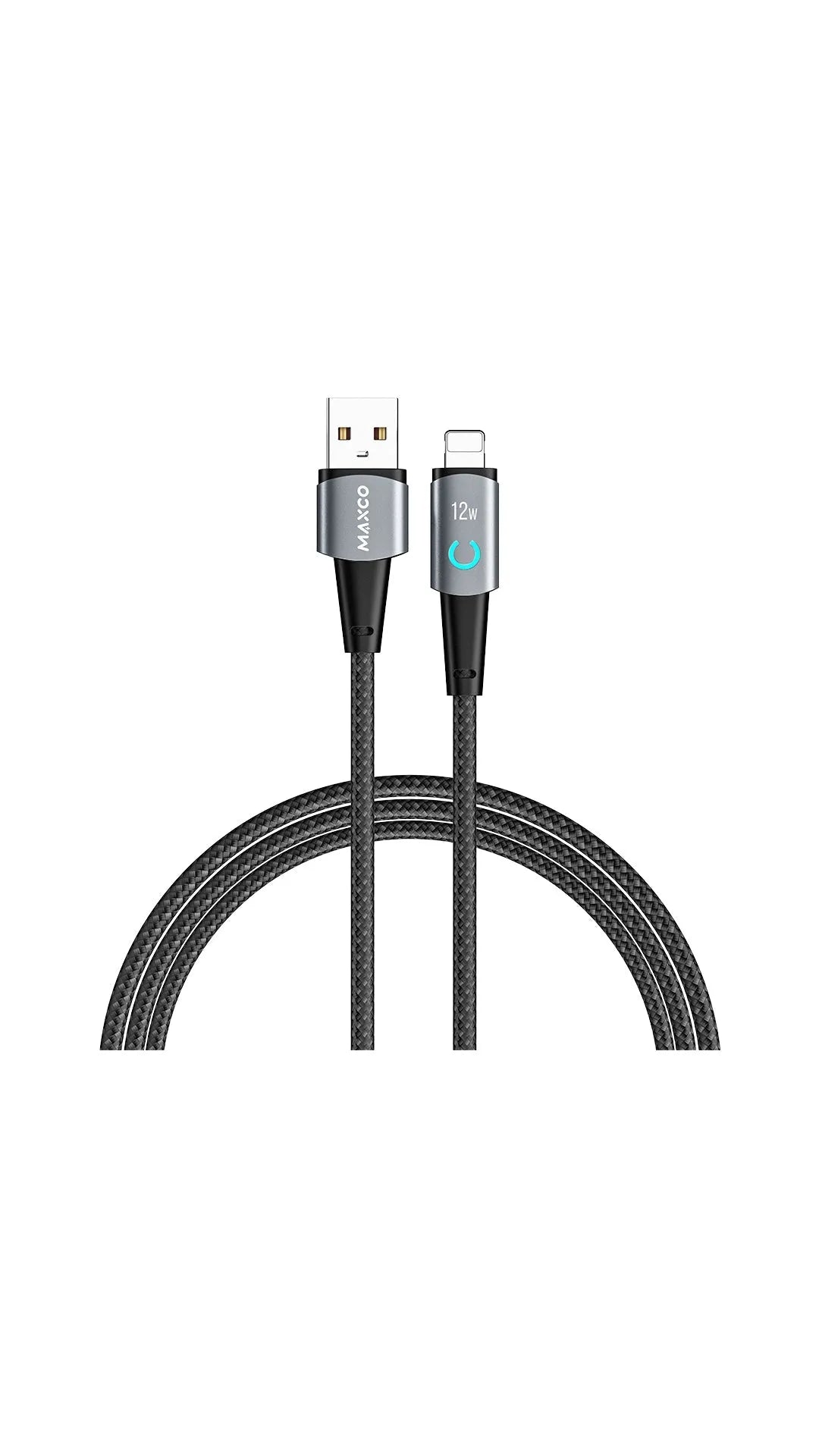 Maxco MS07L Braided Cable 2.4A USB to Lightning with Light Display 120CM - Black Gray - XPRS