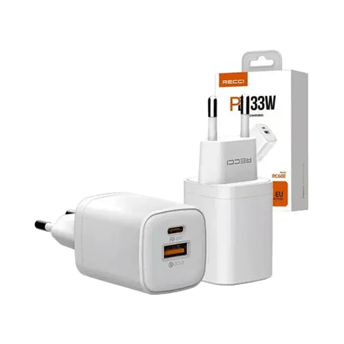 Recci RC60E PD+QC 33W Fast Wall Charger EU - White - XPRS