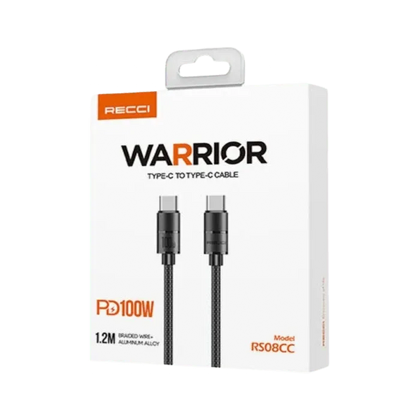 Recci RS08CC WARRIOR Type-C to Type-C Cable PD 100W (1.2M) - Black