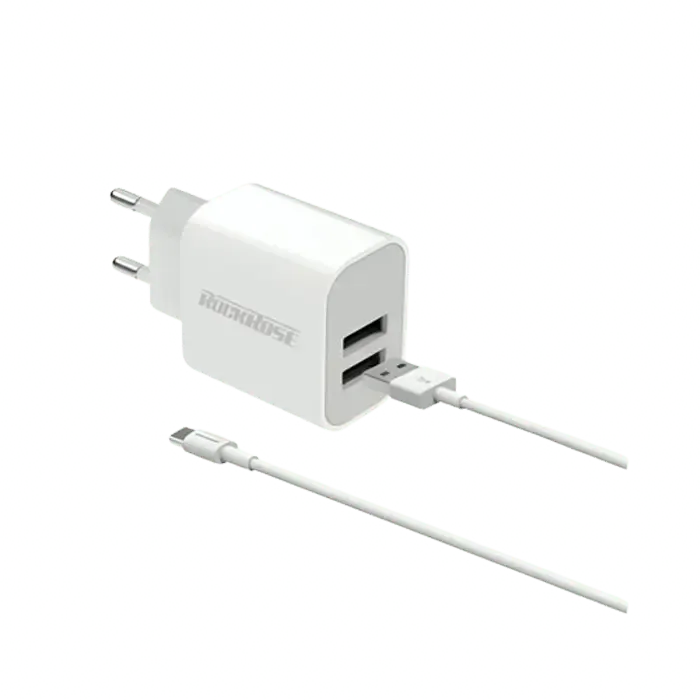 RockRose Casa QC Pro Wall Charger with USB-A to USB-C Cable 18W - White - XPRS