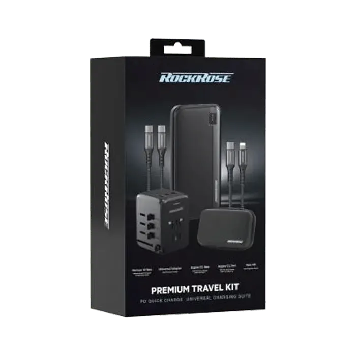 RockRose PREMIUM TRAVEL KIT PD Quick Charge Universal Charging Suite - Black - XPRS