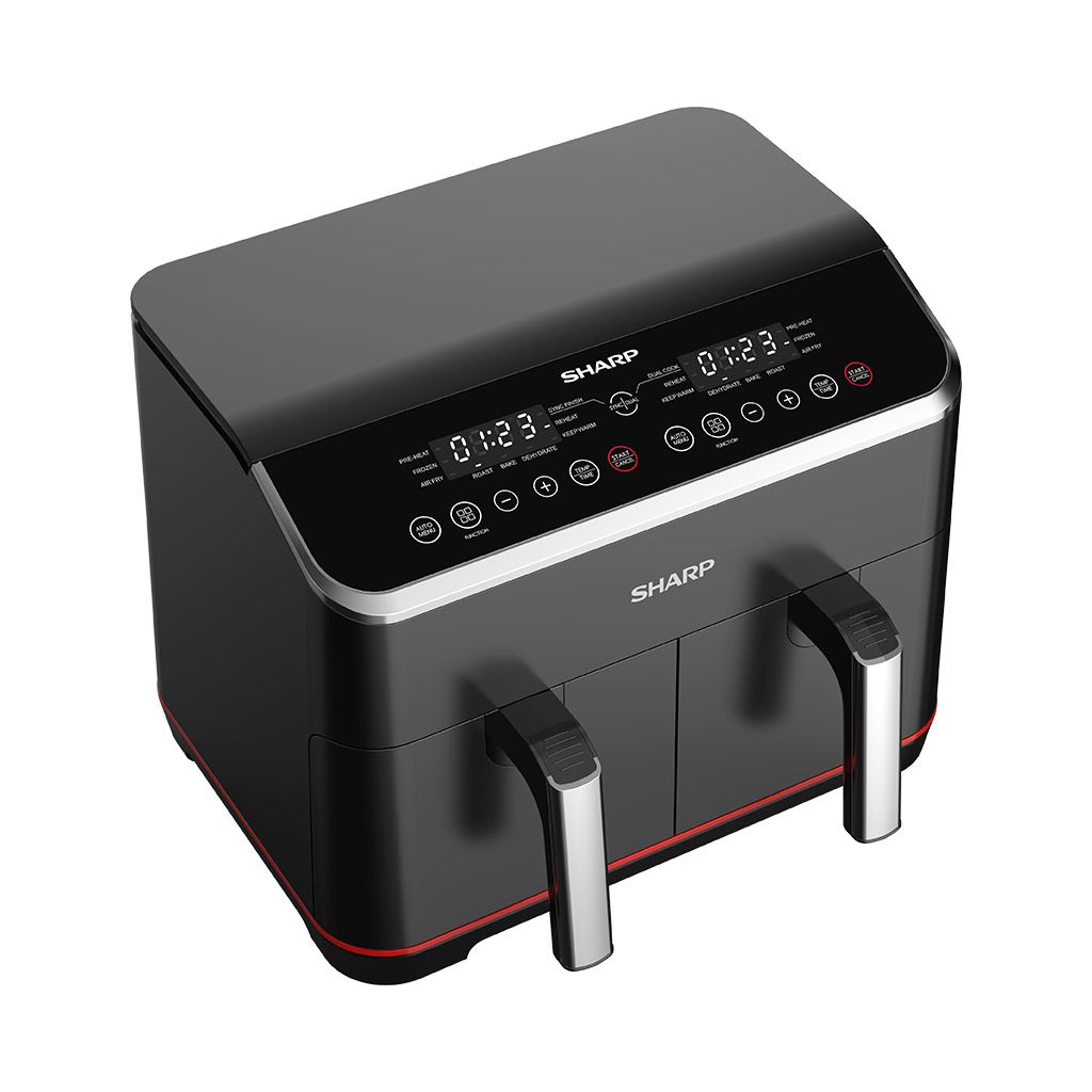 SHARP Air Fryer Dual Cook 1800 Watt 8 Liter Electronic Touch Screen Glass Panel Stainless KF-DF80RT-EK2