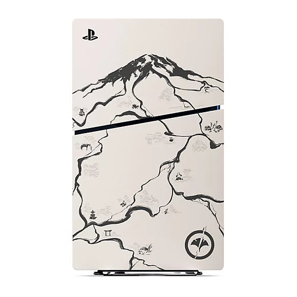 Angled studio view of the Sony Playstation 5 Slim Standard Ghost of Yotei Black Limited Edition console at XPRS Egypt.