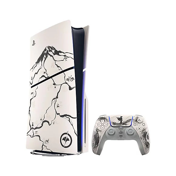 Front view of the Sony Playstation 5 Slim Standard Ghost of Yotei Black Limited Edition with 2 Years Warranty, available at XPRS.
