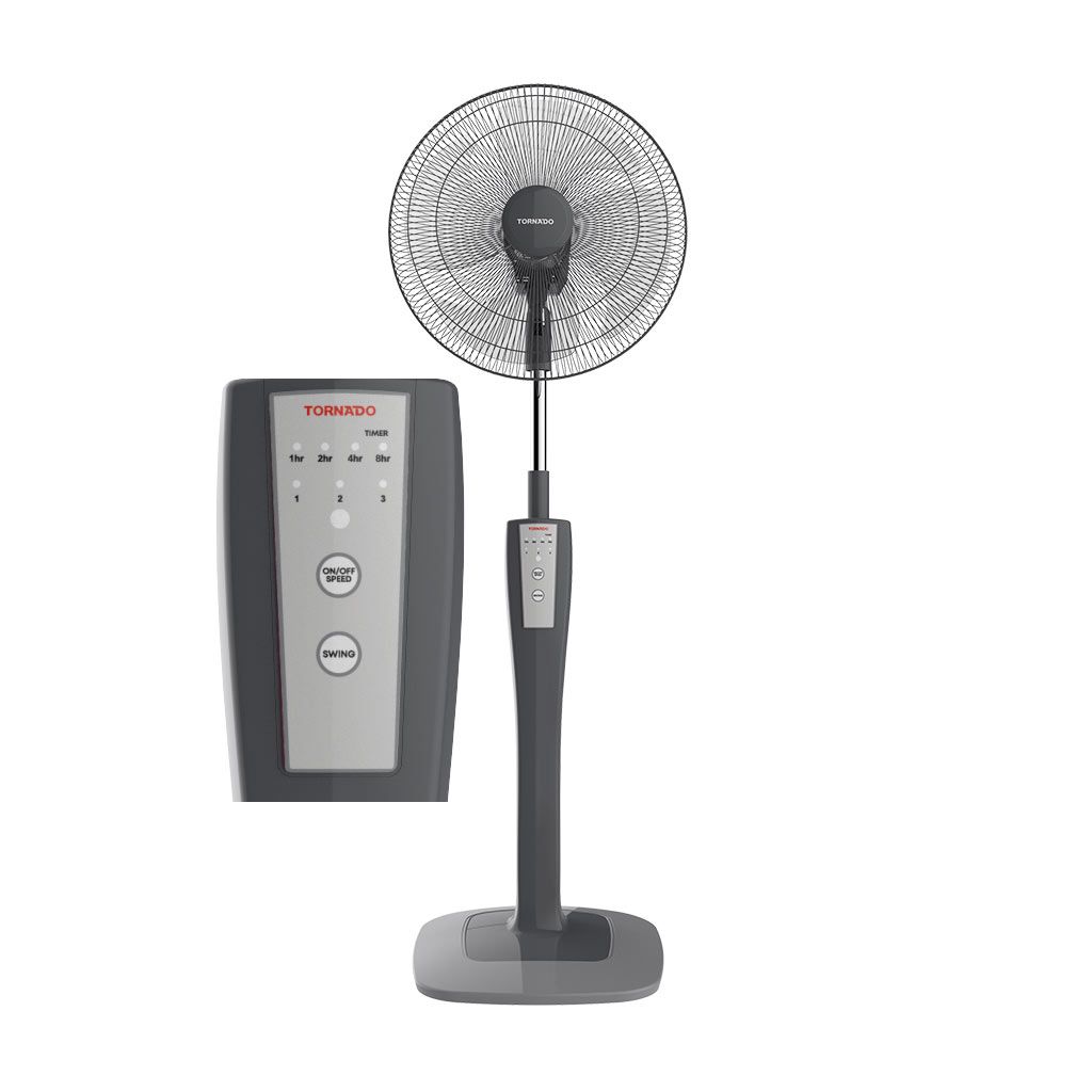Tornado Stand Fan 16" 4 Blades With Remote - Grey - TSF-75G