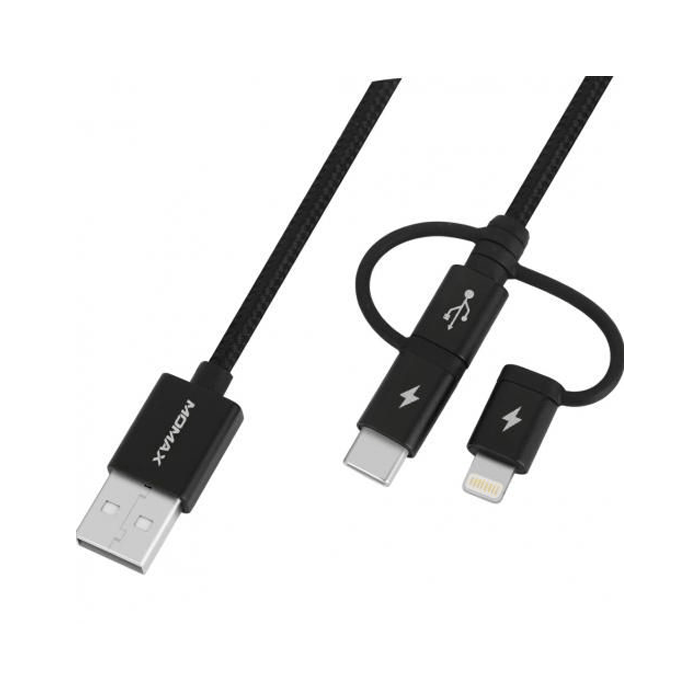 Momax ONELINK 3-in-1 ( USB-A to Micro/Lightning/Type C ) ( 1M ) - Black - XPRS