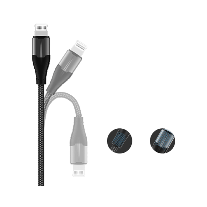 RockRose USB to Lightning Knight AL 2.4A Fast Charge & Data Sync Cable (1M) - Black - XPRS